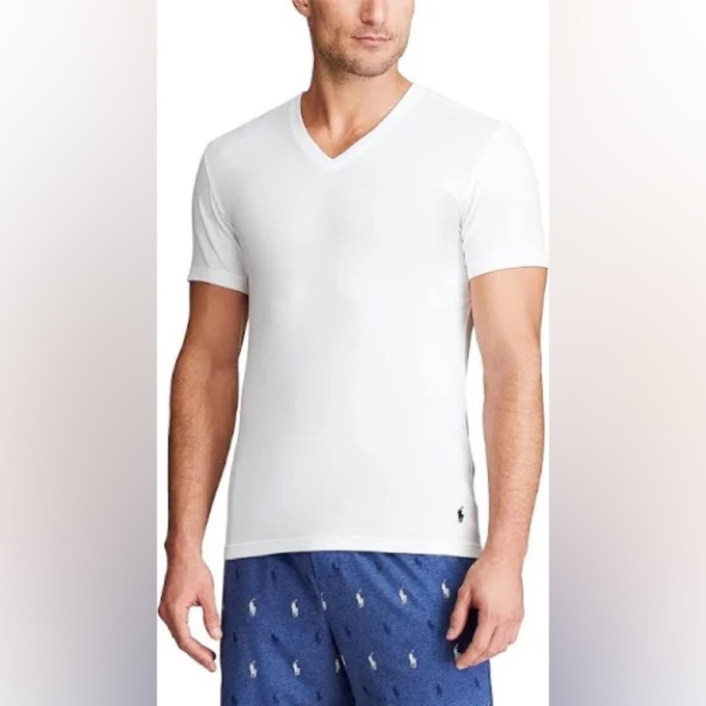 Pack of 4 Polo Ralph Lauren Slim Fit V Neck White Cotton T Shirts Size M